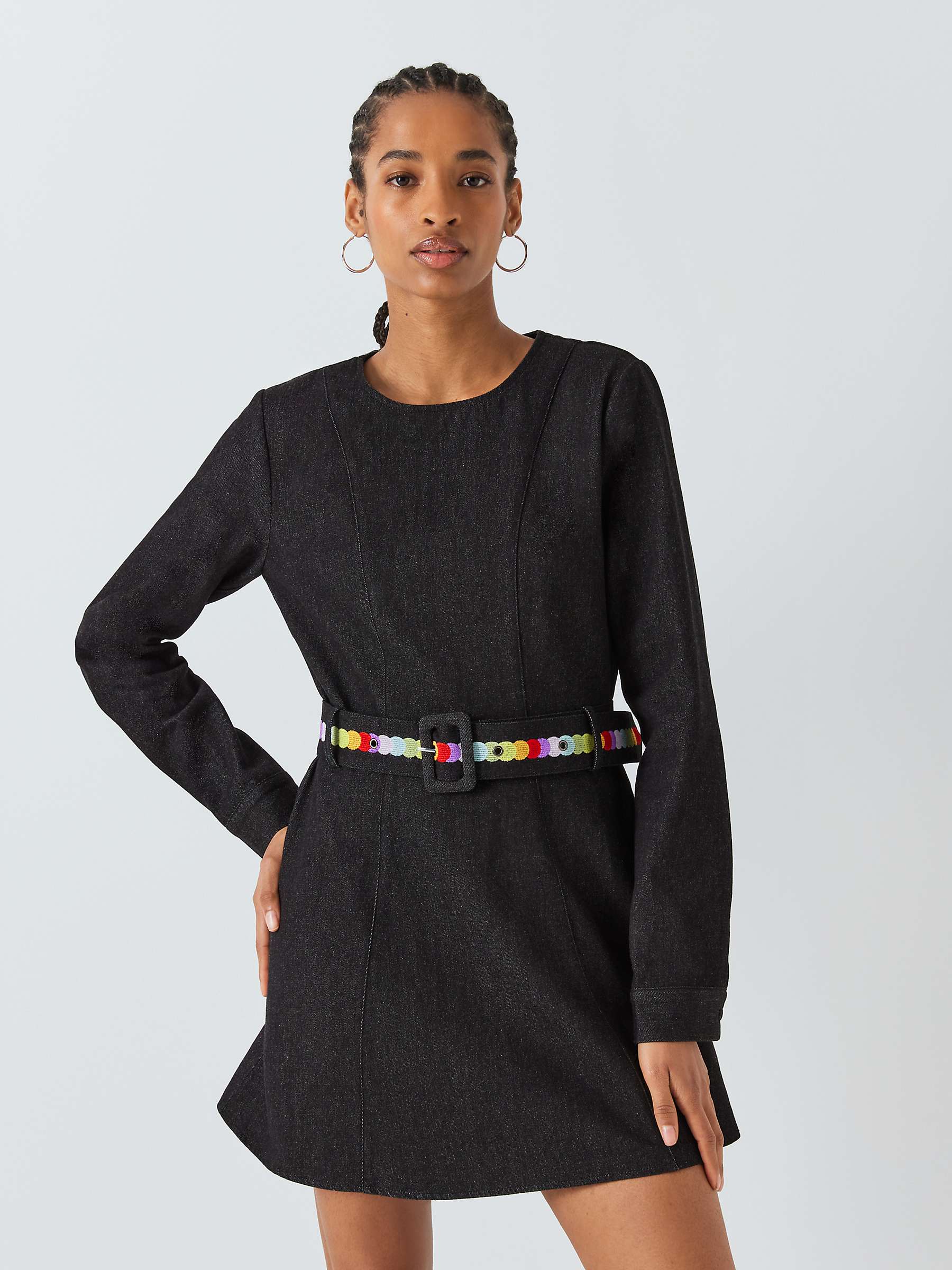 Buy Olivia Rubin Embroidered Belt Mini Dress, Black Wash Online at johnlewis.com