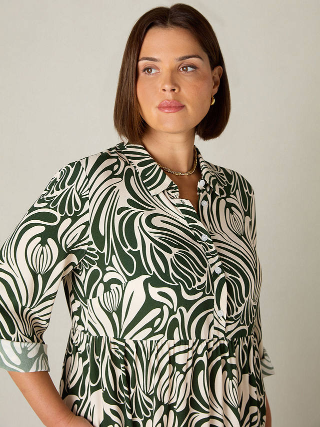 Live Unlimited Curve Abstract Shirt Dress, Green