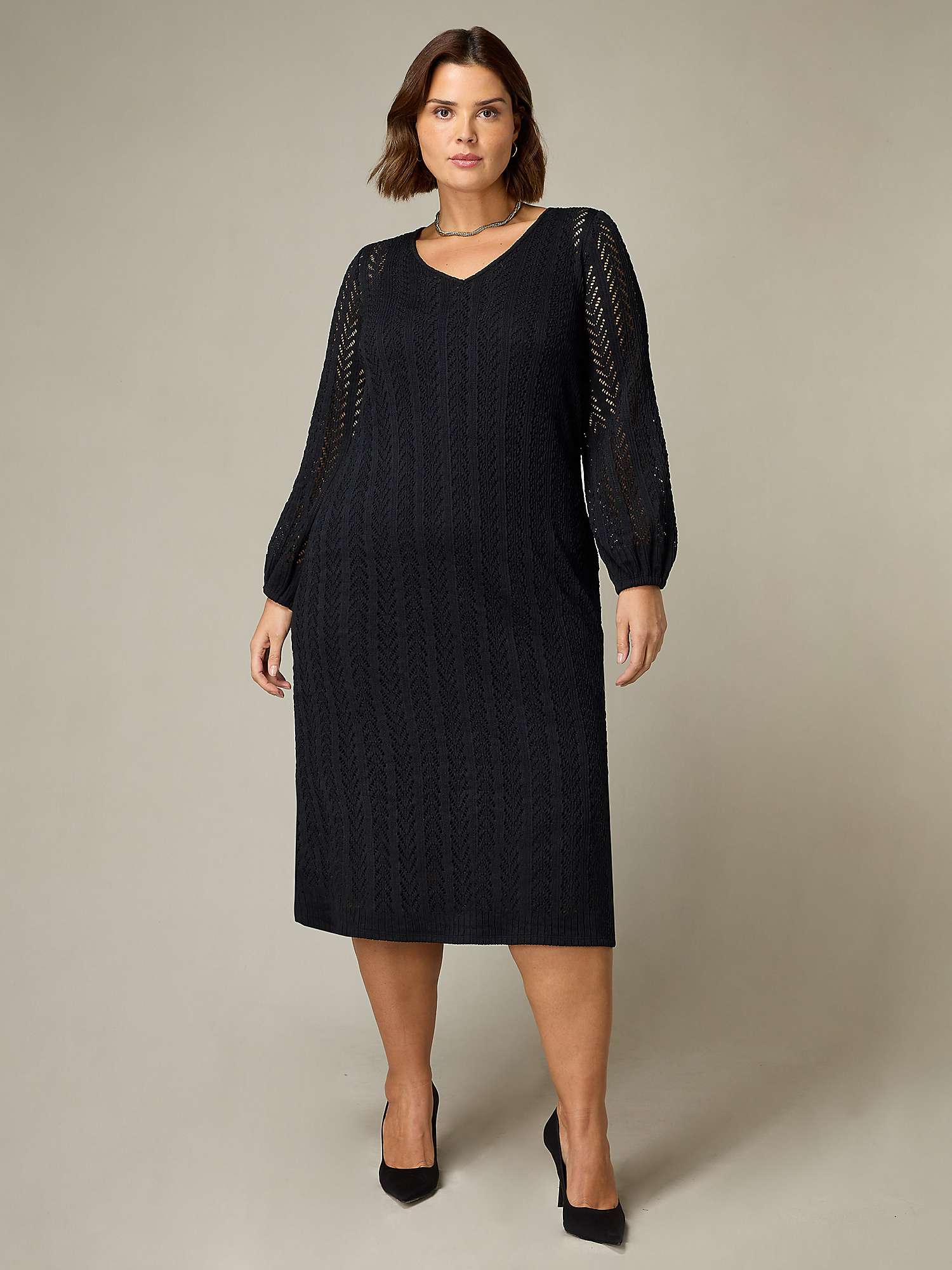 Buy Live Unlimited Curve Crochet Knit Swing Dress, Black Online at johnlewis.com