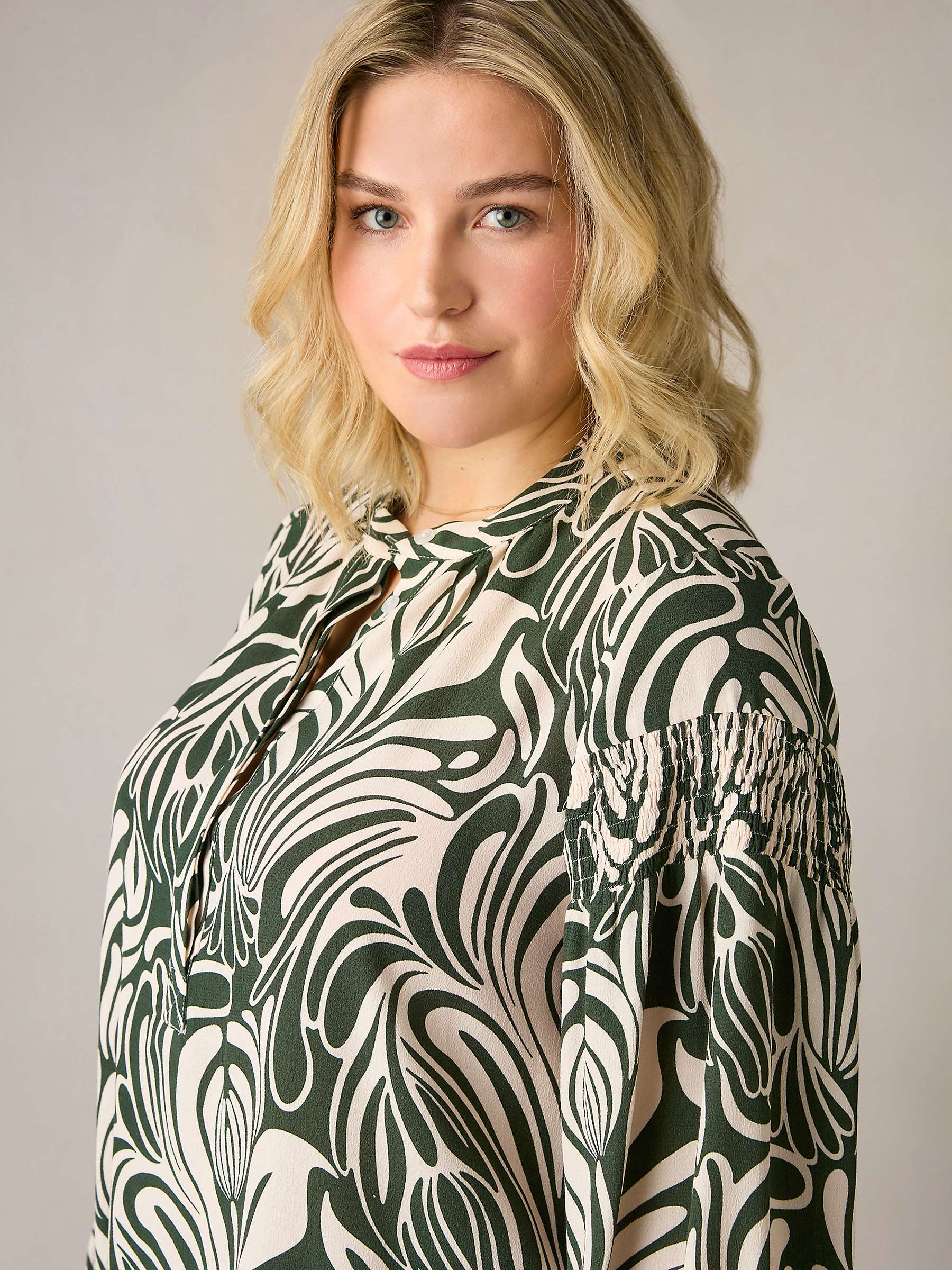 Buy Live Unlimited Curve Abstract Print Blouse, Green/Multi Online at johnlewis.com