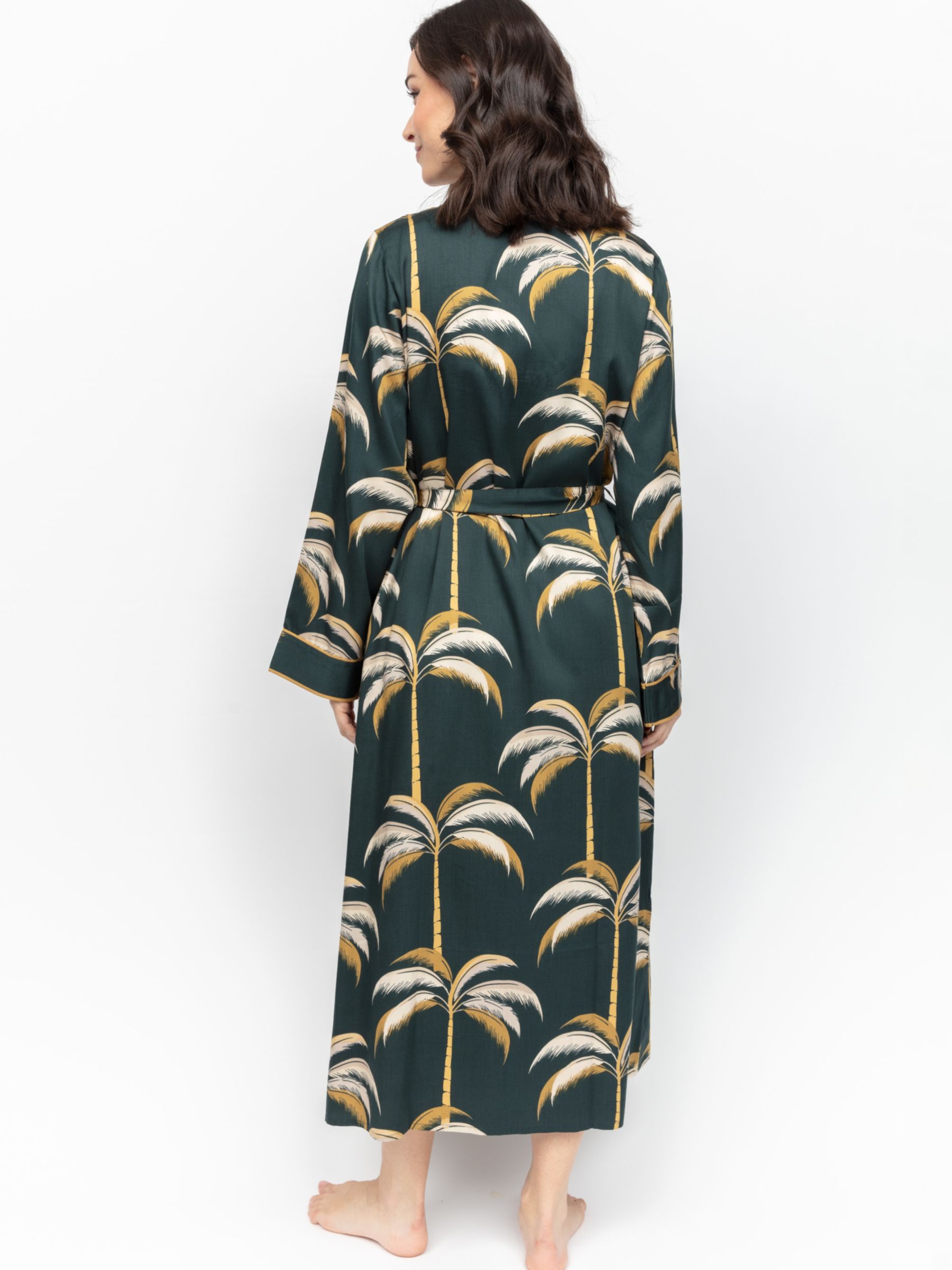 Fable & Eve Pimlico Palm Print Dressing Gown, Emerald Green, 8