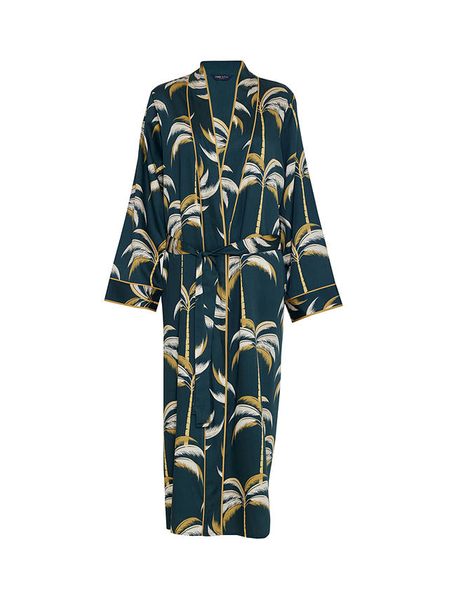 Fable & Eve Pimlico Palm Print Dressing Gown, Emerald Green