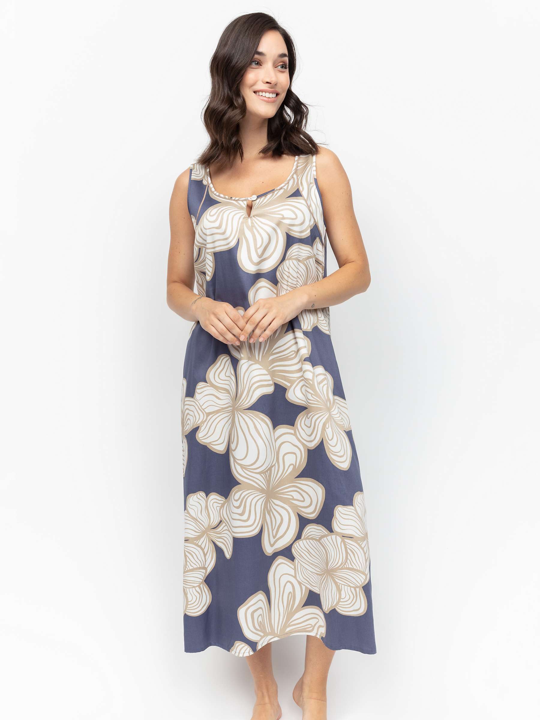 Buy Fable & Eve Hyde Park Floral Print Long Nightdress, Slate Blue Online at johnlewis.com