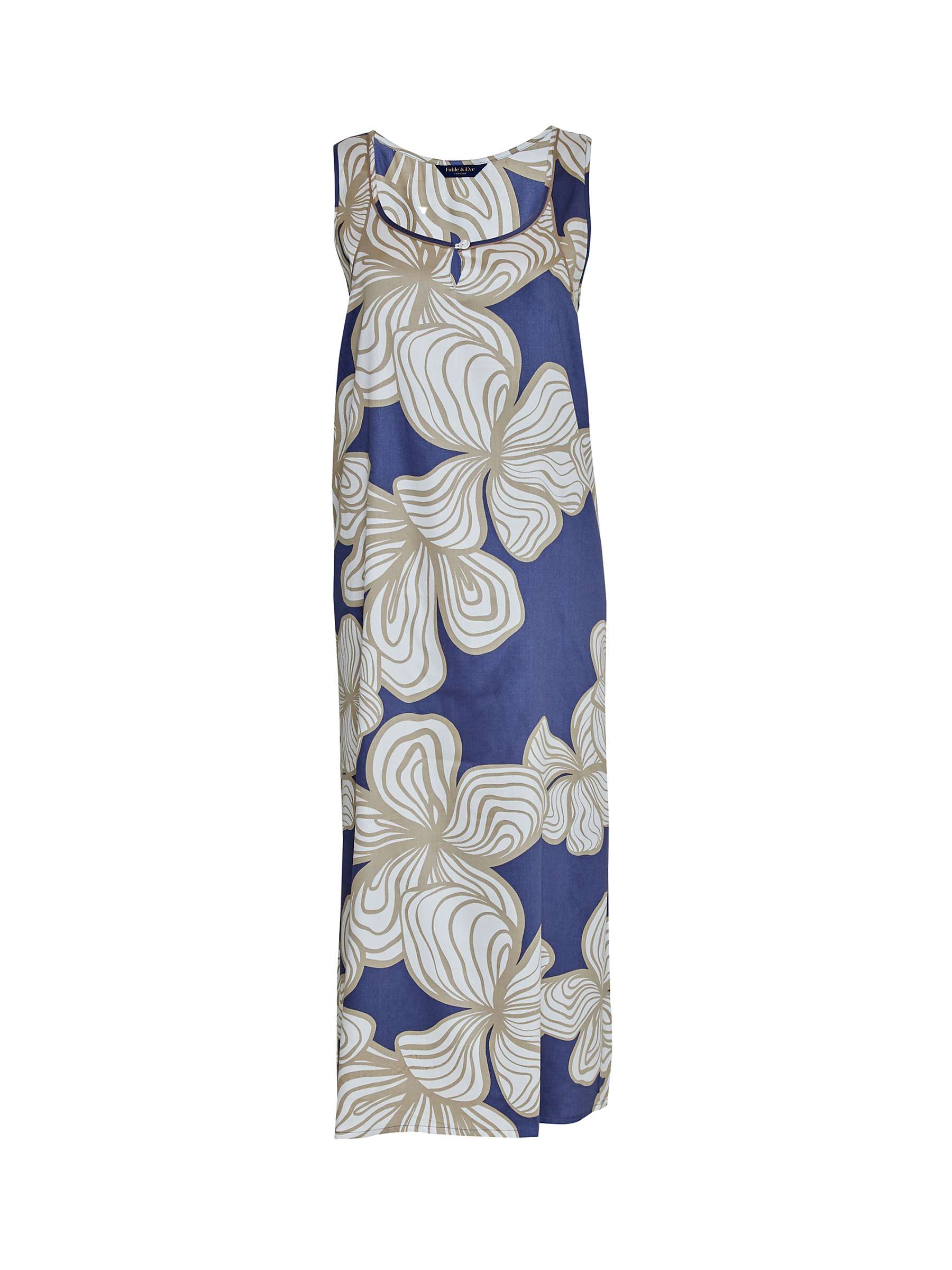 Fable & Eve Hyde Park Floral Print Long Nightdress, Slate Blue at John ...