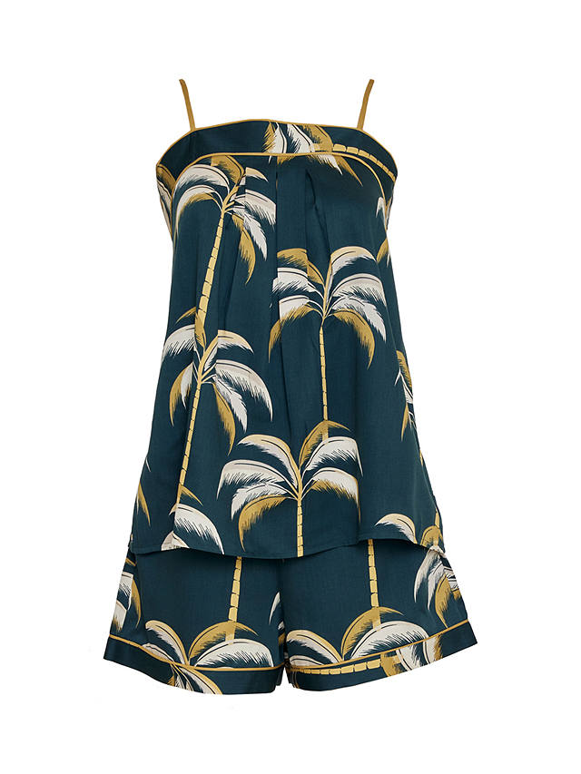 Fable & Eve Pimlico Palm Print Cami & Shorts Pyjama Set, Emerald Green