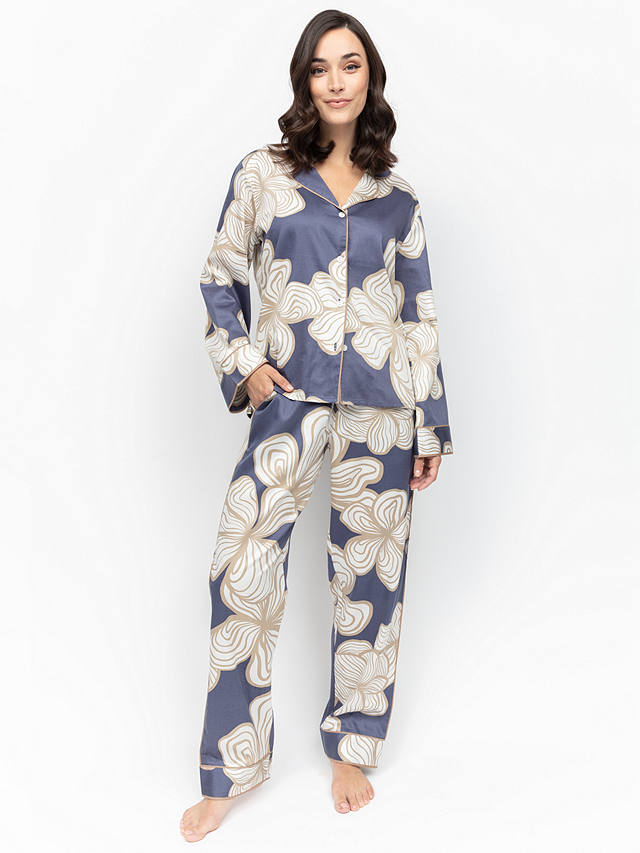Fable & Eve Hyde Park Floral Print Pyjama Set, Slate Blue
