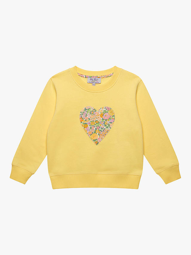 Trotters Kids' Elysian Day Floral Heart Applique Sweatshirt, Lemon