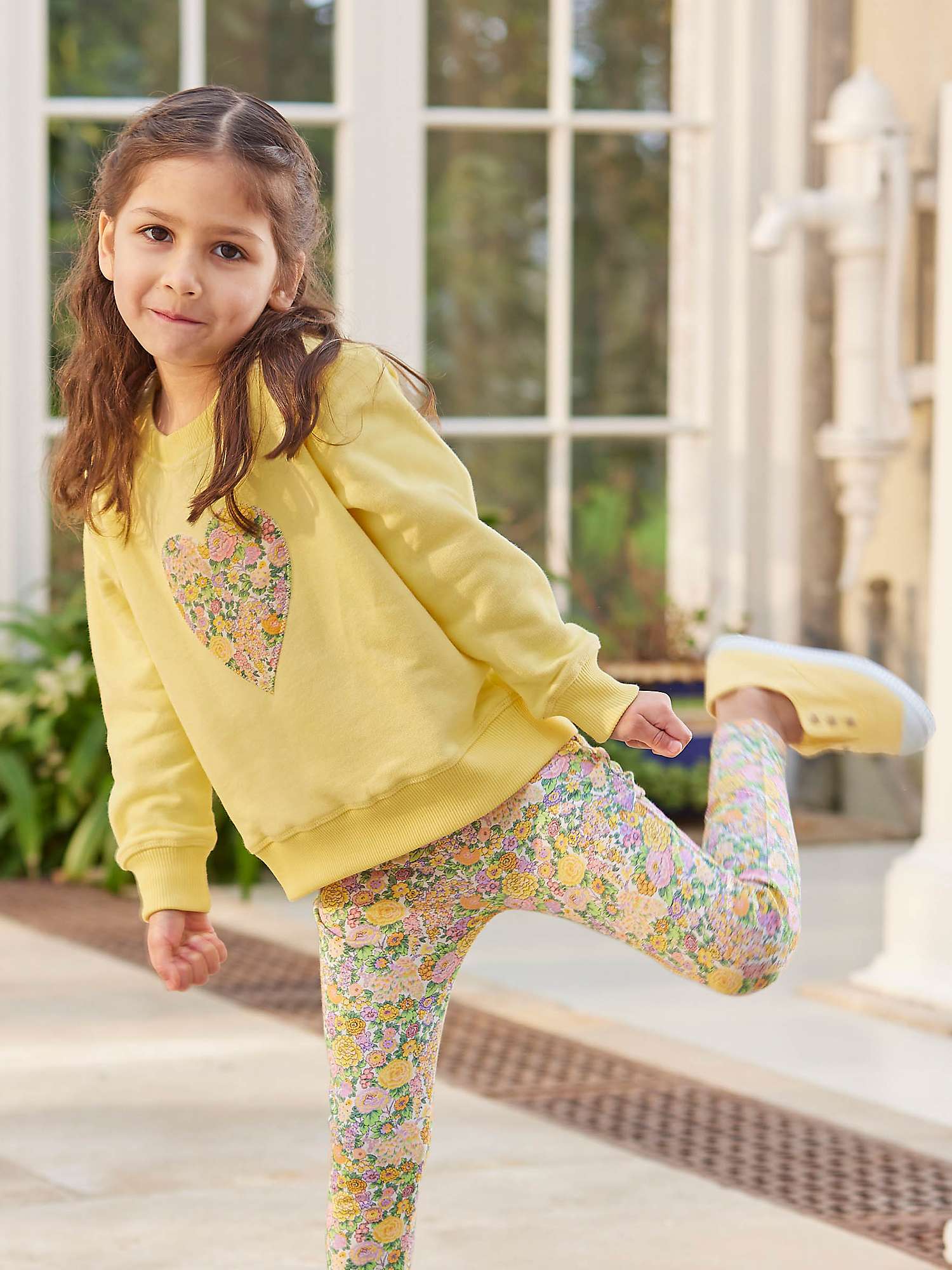 Buy Trotters Kids' Elysian Day Floral Heart Applique Sweatshirt, Lemon Online at johnlewis.com