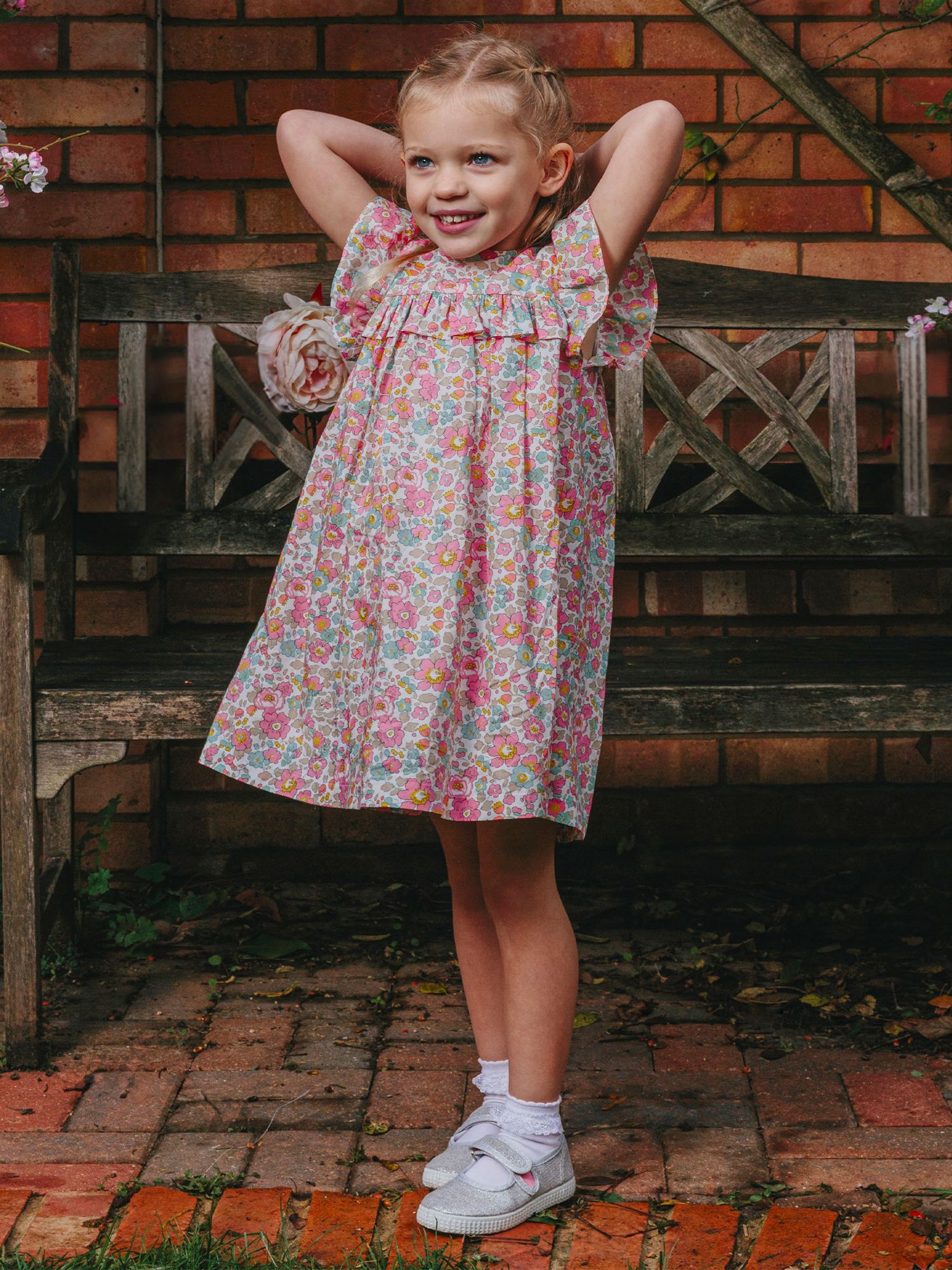 Buy Trotters Kids' Liberty's Betsy Floral Print Ruffle Detail Dress, Coral Online at johnlewis.com