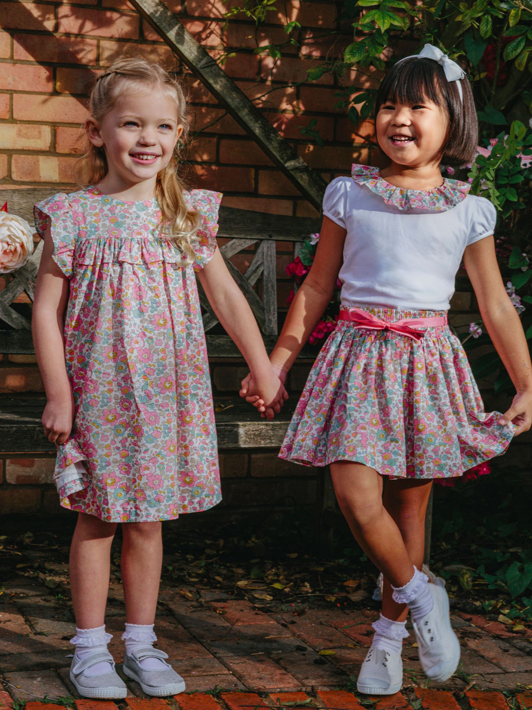 Buy Trotters Kids' Liberty's Betsy Floral Print Ruffle Detail Dress, Coral Online at johnlewis.com