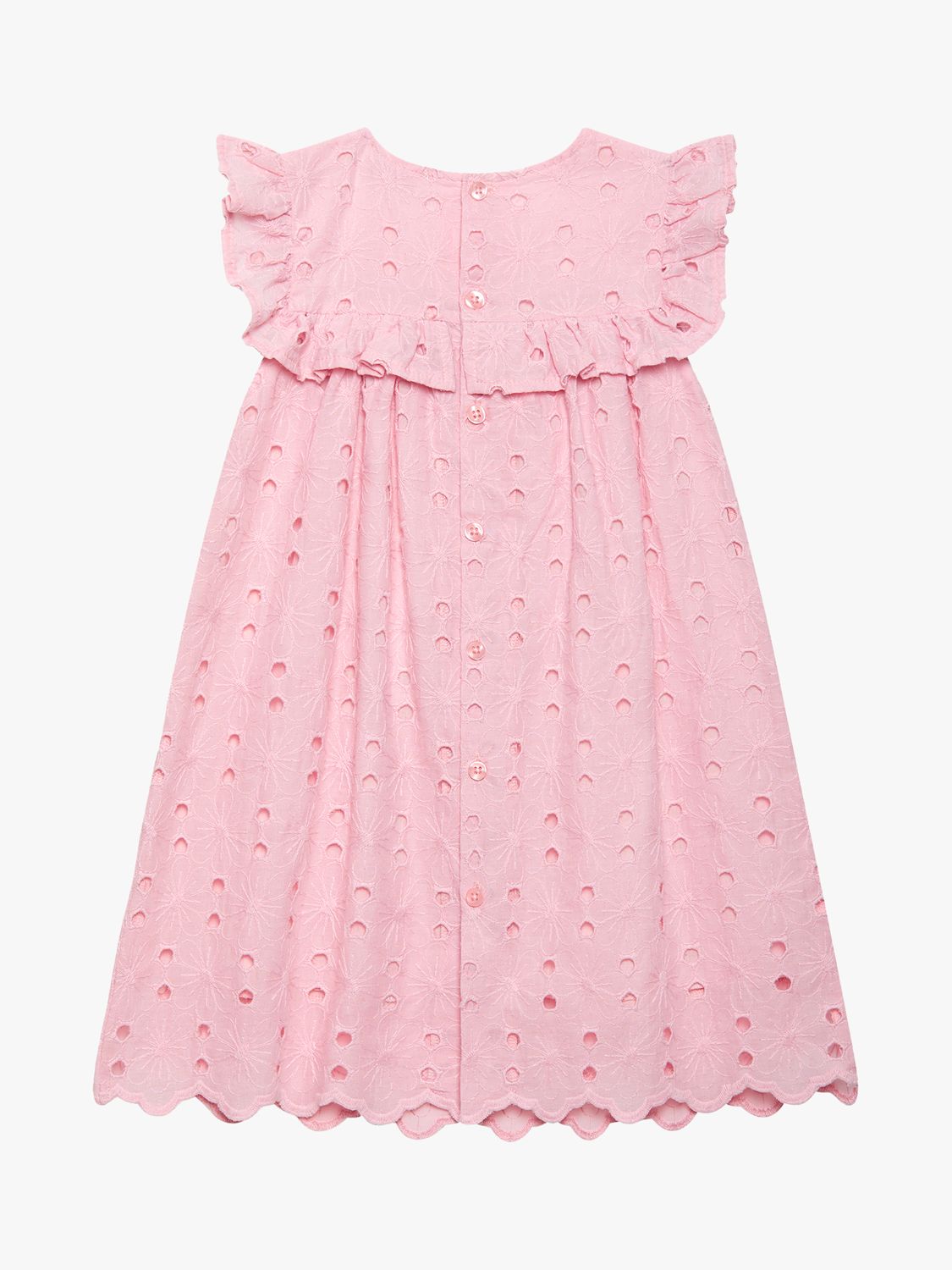 Trotters Kids' Eliza Broderie Anglaise Ruffle Dress, Pink, 10-11 years