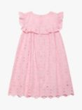 Trotters Kids' Eliza Broderie Anglaise Ruffle Dress, Pink
