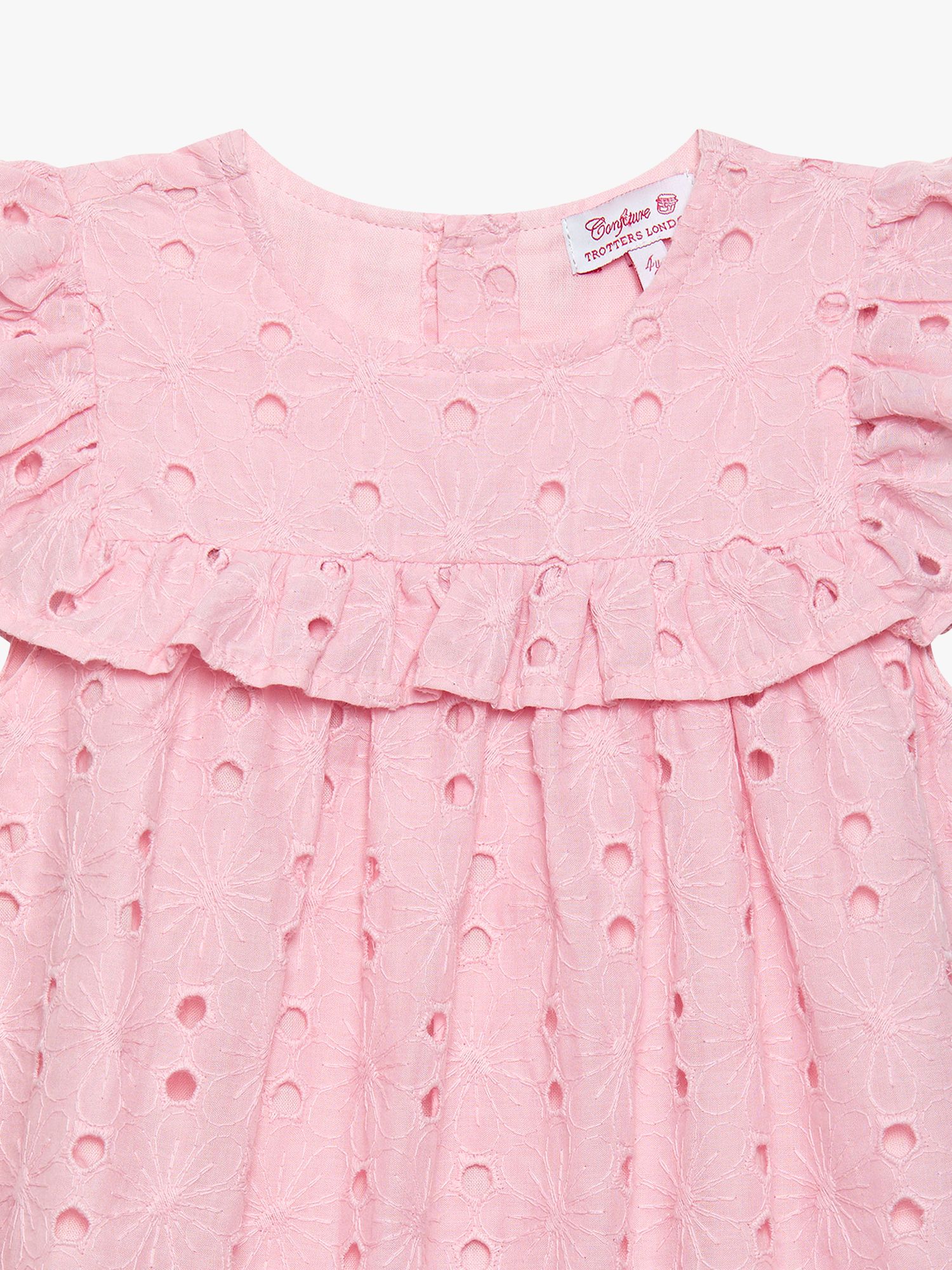 Trotters Kids' Eliza Broderie Anglaise Ruffle Dress, Pink, 10-11 years