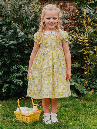 Trotters Kids' Bunny Print Peter Pan Collar Dress, Yellow