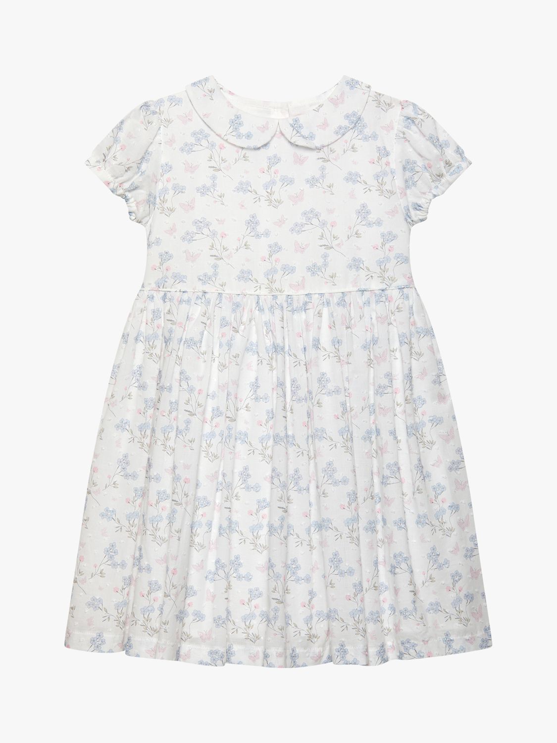 Trotters Kids' Butterfly Floral Print Peter Pan Collar Dress, White/Muli