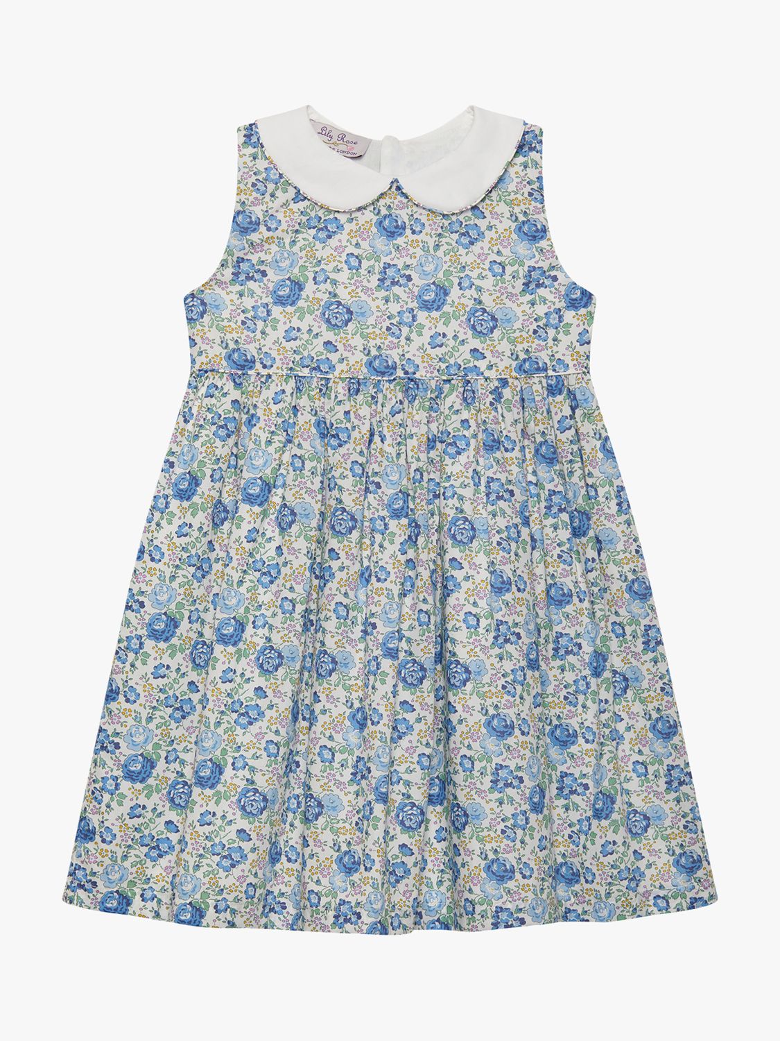 Trotters Kids' Liberty's Felicite Floral Print Peter Pan Collar Sleeveless Dress, Blue, 2 years