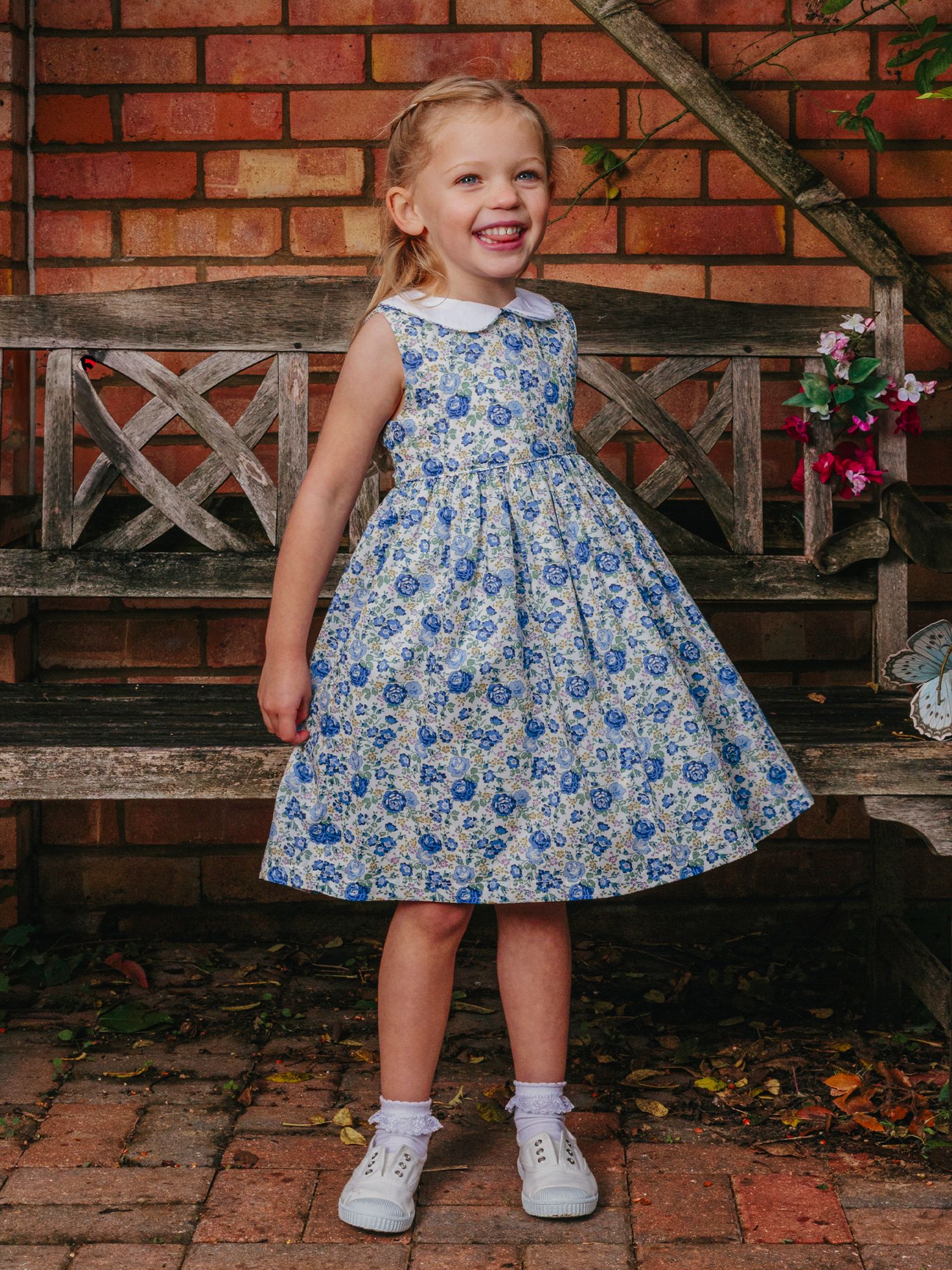 Buy Trotters Kids' Liberty's Felicite Floral Print Peter Pan Collar Sleeveless Dress, Blue Online at johnlewis.com