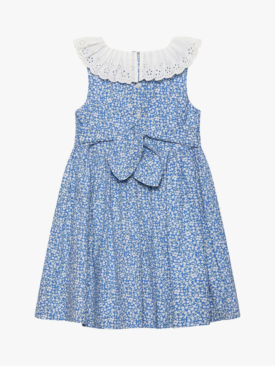 Trotters Kids' Francesca Mini Floral Broderie Anglaise Willow Collar Dress, Blue, 3 years