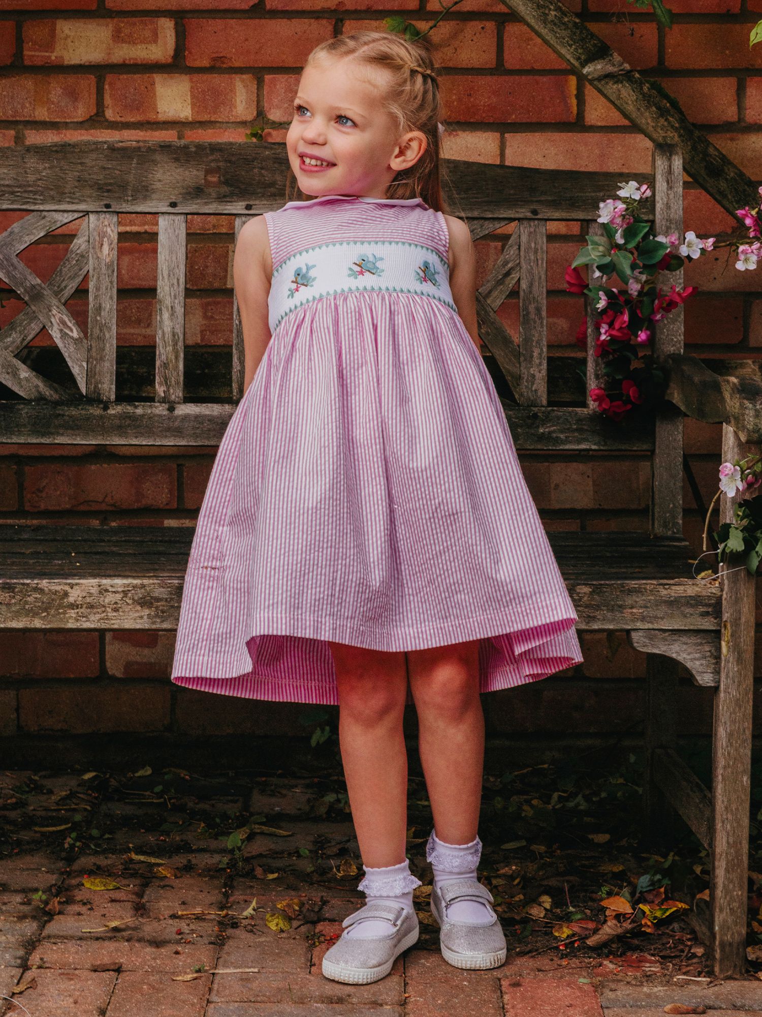 Buy Trotters Kids' Tweetie Bird Smocked Stripe Dress, Pink Online at johnlewis.com
