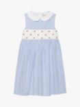 Trotters Kids' Tilly Floral Embroidered Smocked Peter Pan Collar Stripe Dress, Blue/Multi