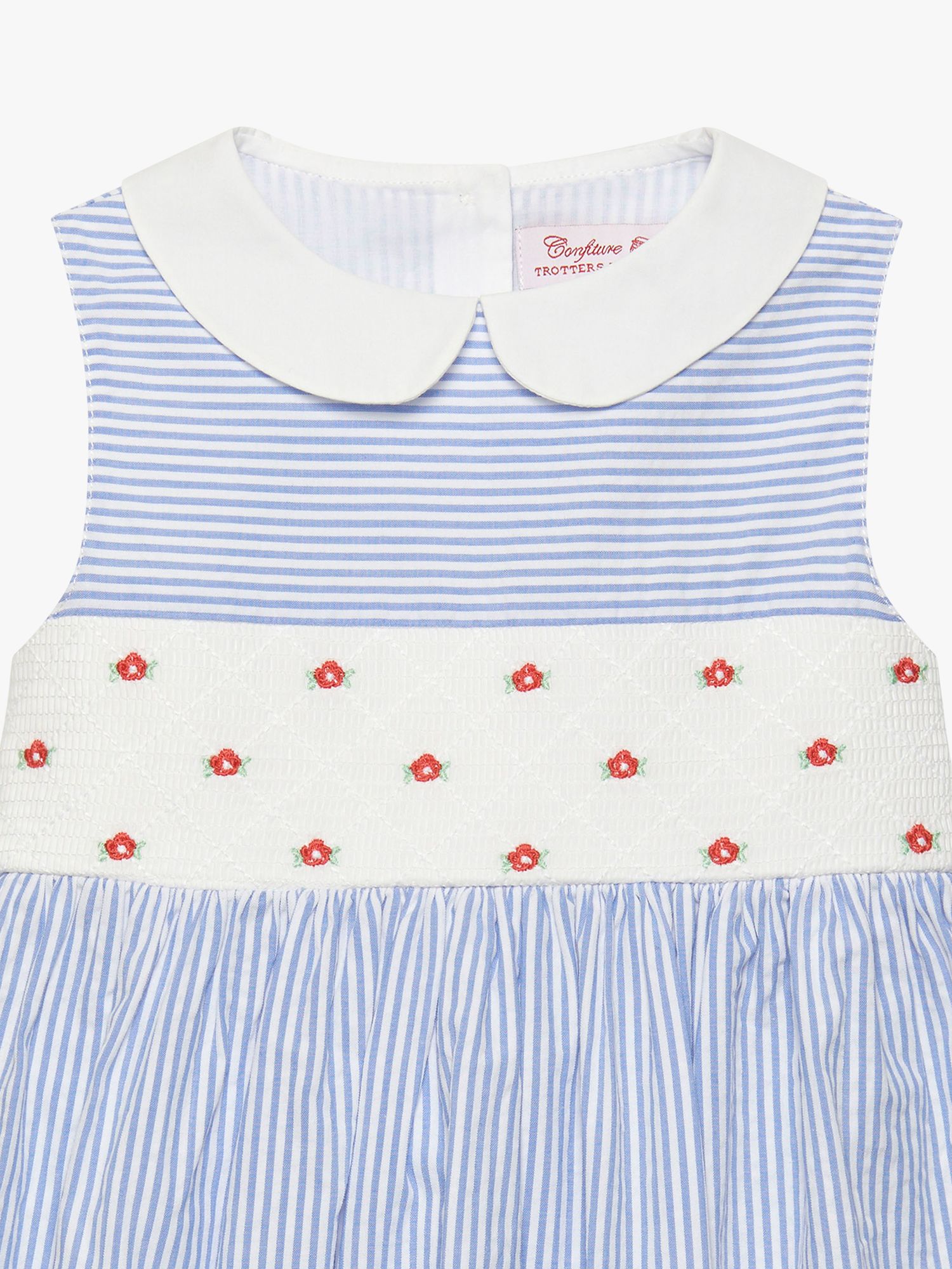 Buy Trotters Kids' Tilly Floral Embroidered Smocked Peter Pan Collar Stripe Dress, Blue/Multi Online at johnlewis.com