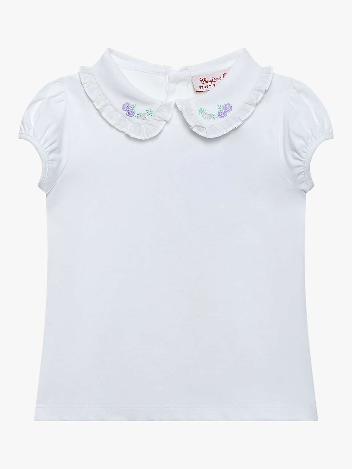 Buy Trotters Kids' Floral Embroidered Peter Pan Collar Jersey Top, White/Lilac Online at johnlewis.com