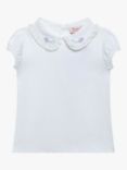Trotters Kids' Floral Embroidered Peter Pan Collar Jersey Top, White/Lilac