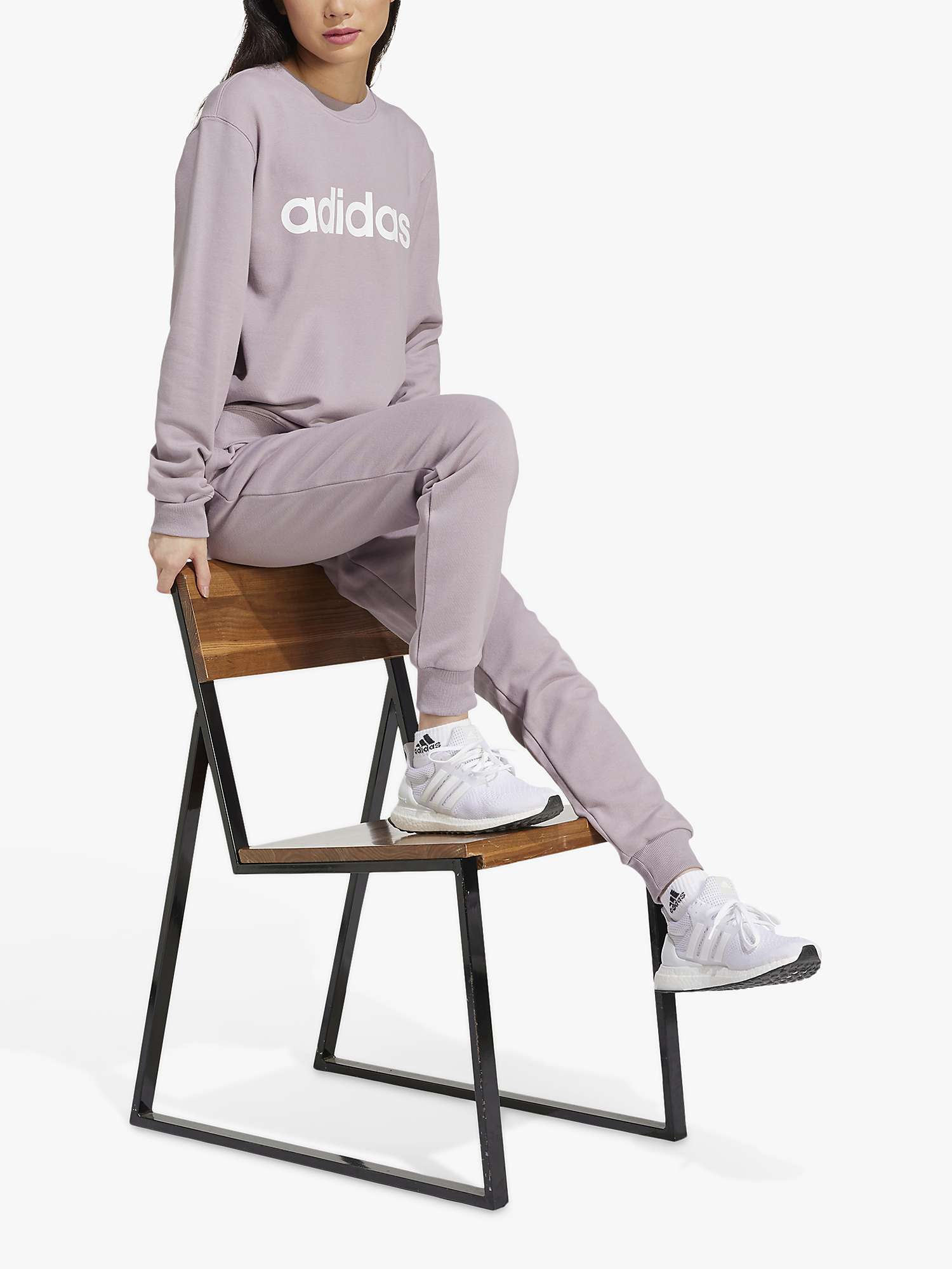Buy adidas Essentials Linear French Terry Cuffed Joggers, Grey/Purple Online at johnlewis.com