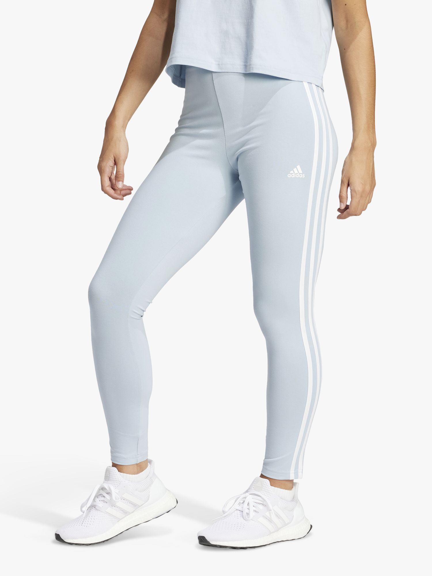 adidas Essentials 3 Stripes High Wasisted Jersey Leggings, Blue at John ...