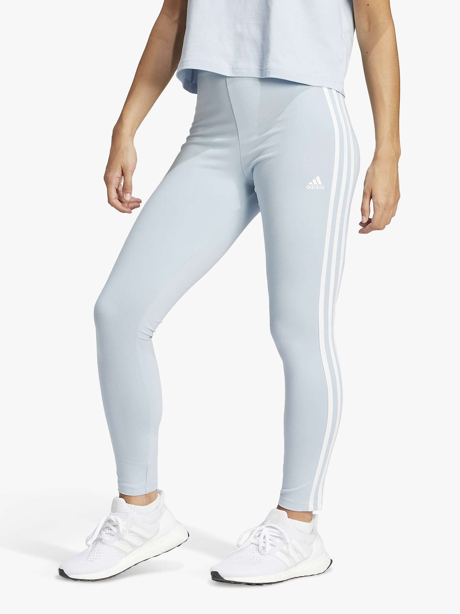 Buy adidas Essentials 3 Stripes High Wasisted Jersey Leggings, Blue Online at johnlewis.com