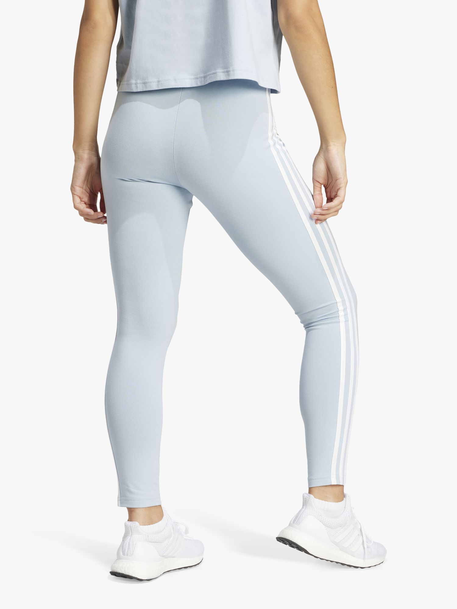 adidas Essentials 3 Stripes High Wasisted Jersey Leggings, Blue, L