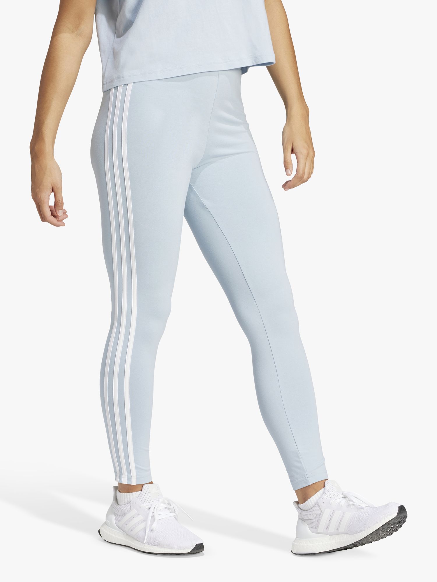 adidas Essentials 3 Stripes High Wasisted Jersey Leggings, Blue, L