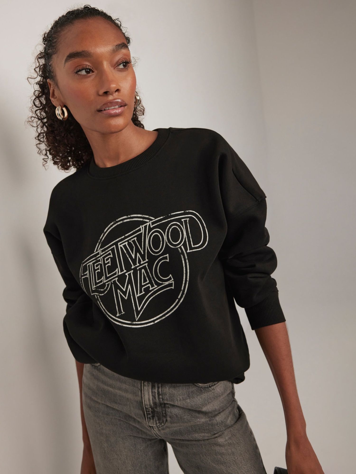 Mint Velvet Fleetwood Mac Sweatshirt, Black at John Lewis & Partners