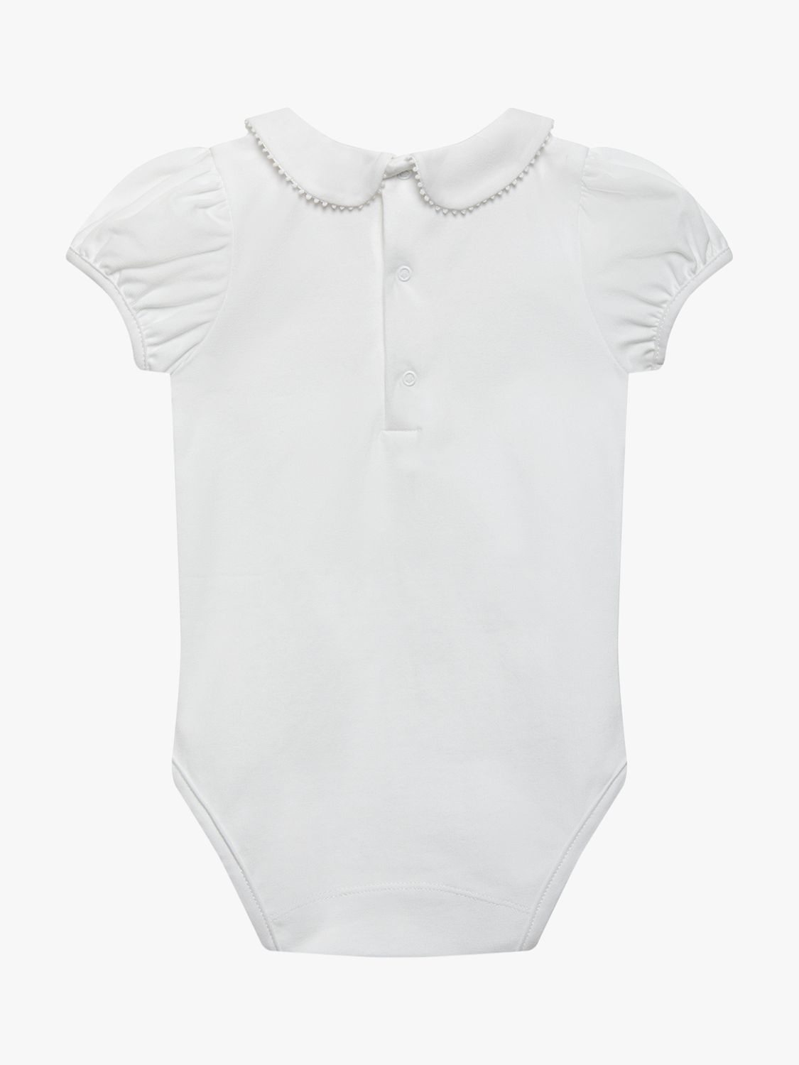 Trotters Baby Bobble Trim Peter Pan Collar Bodysuit, White, 3-6 months