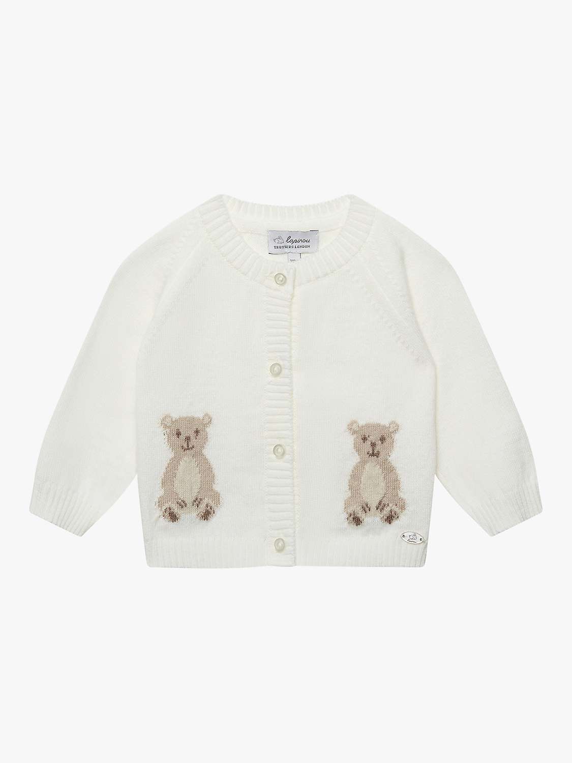 Buy Trotters Baby Teddy Bear Intarsia Wool Blend Cardigan, Off White Online at johnlewis.com