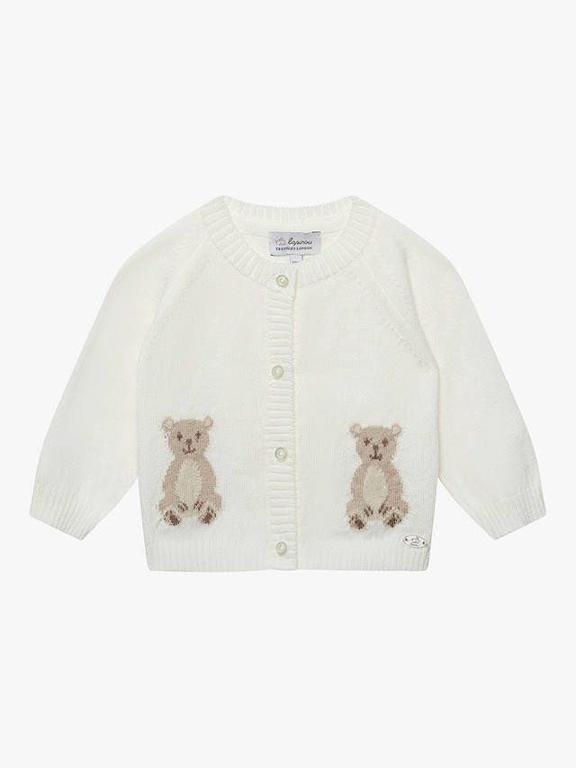 Trotters Baby Teddy Bear Intarsia Wool Blend Cardigan, Off White