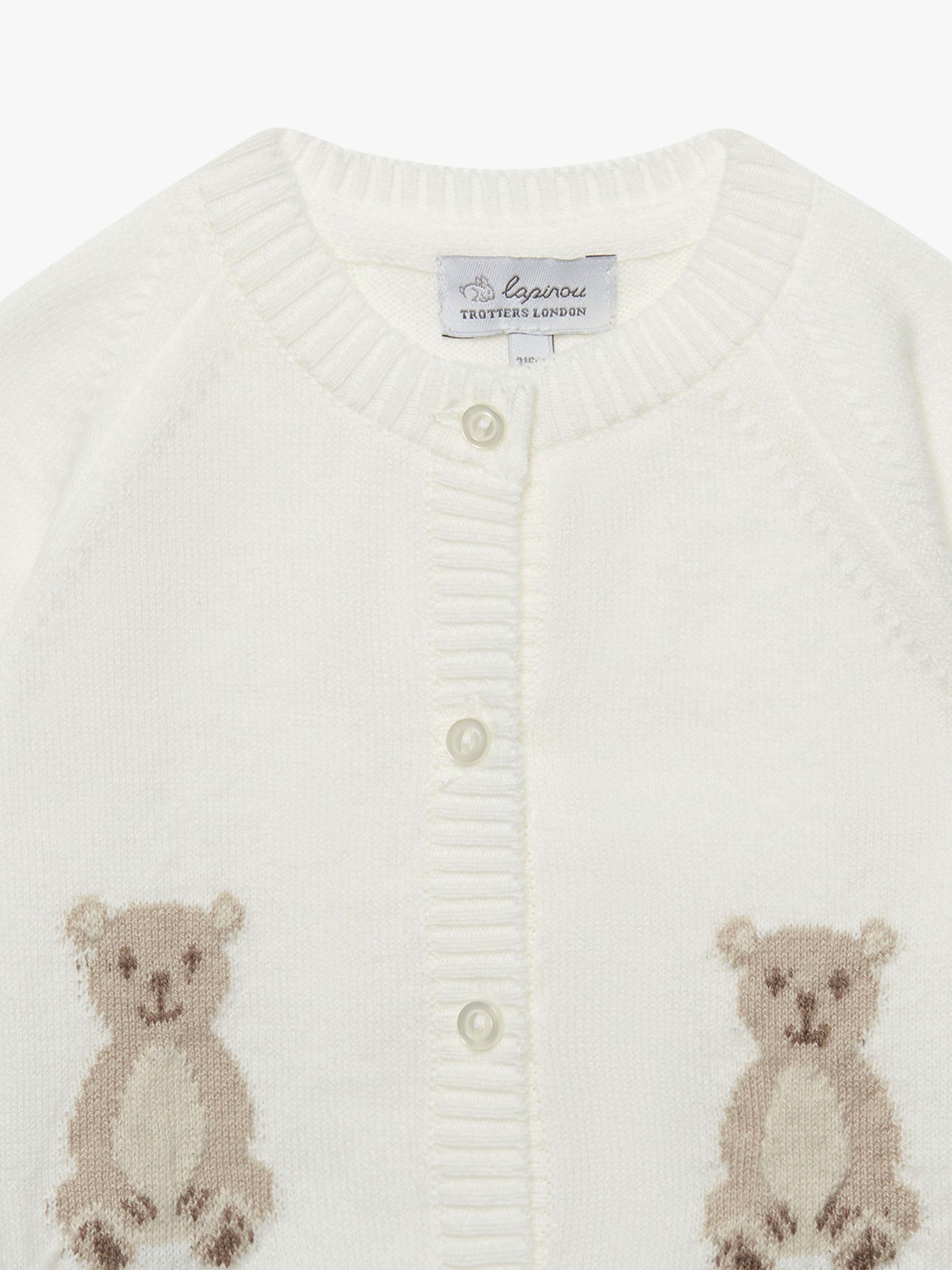 Trotters Baby Teddy Bear Intarsia Wool Blend Cardigan, Off White, Newborn