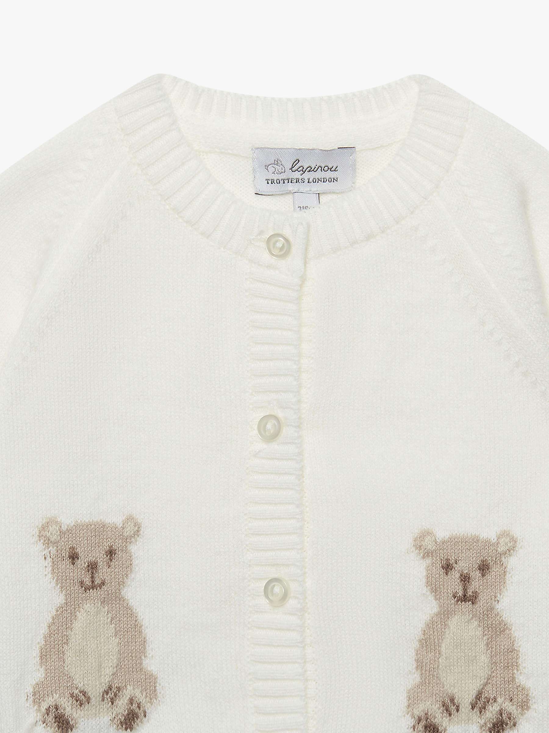 Buy Trotters Baby Teddy Bear Intarsia Wool Blend Cardigan, Off White Online at johnlewis.com