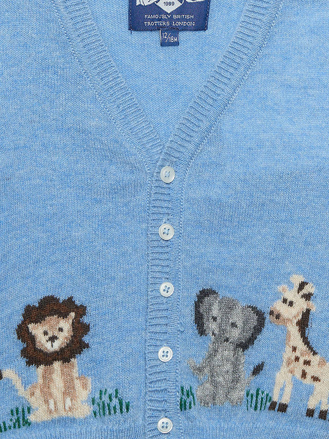 Trotters Baby Augustus And Friends Wool Blend Cardigan, Blue Marl/Multi