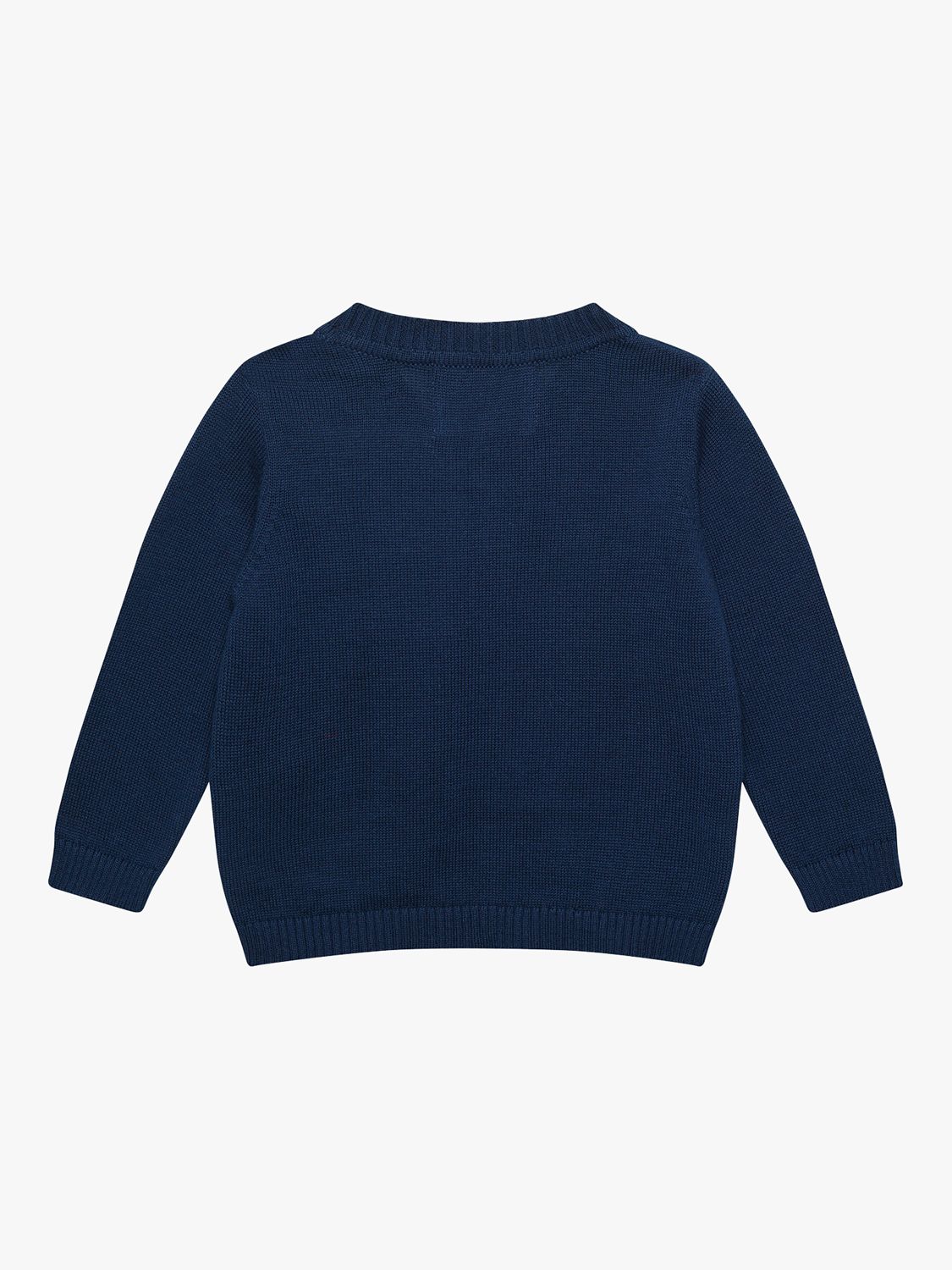 Trotters Baby Tugboat Intarsia Cardigan, Navy at John Lewis & Partners