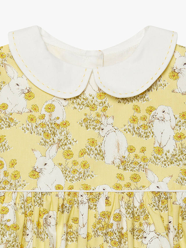 Trotters Baby Bunny Print Cotton Smock Dress, Yellow/Multi