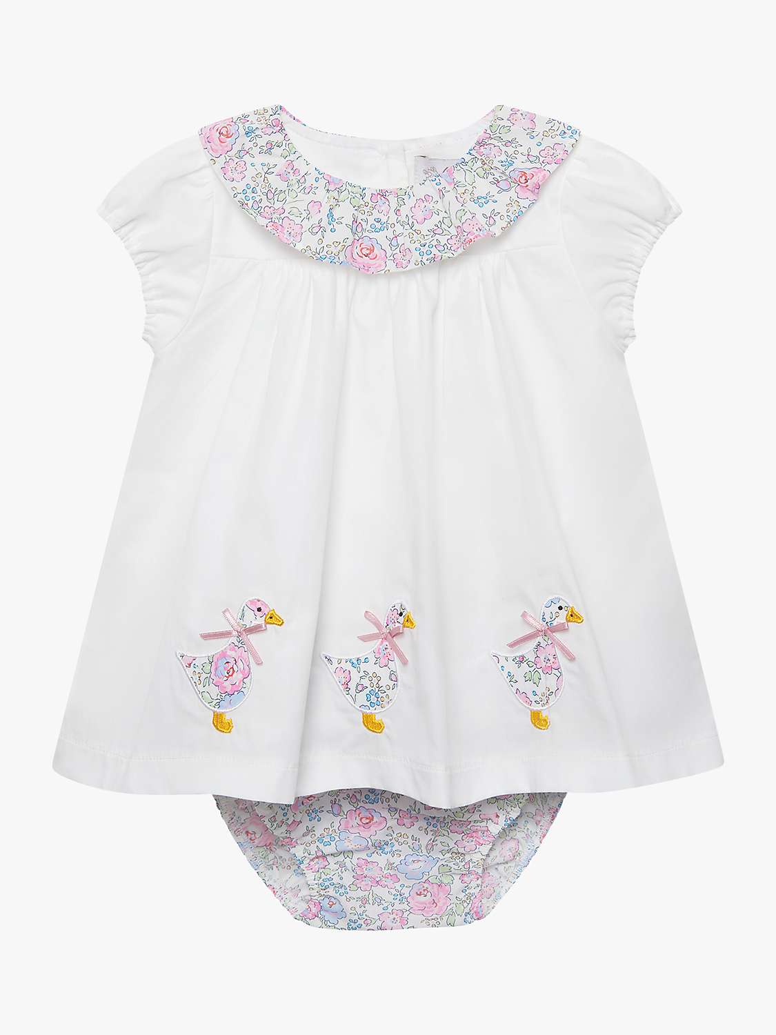 Buy Trotters Baby My First Duck Applique Willow Ruffle Collar Dress & Knickers Set, White/Pink Felicite Online at johnlewis.com