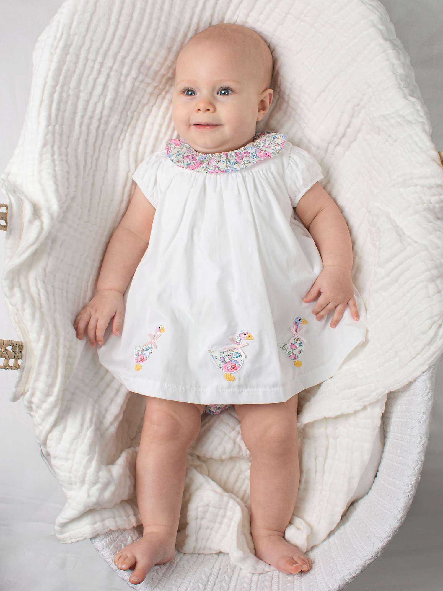 Buy Trotters Baby My First Duck Applique Willow Ruffle Collar Dress & Knickers Set, White/Pink Felicite Online at johnlewis.com