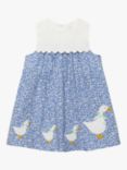 Trotters Baby Floral Duck Applique Sleeveless Dress, Blue/White
