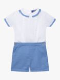 Trotters Baby Rupert Linen Blend Short Sleeve & Shorts Set, French Blue/White