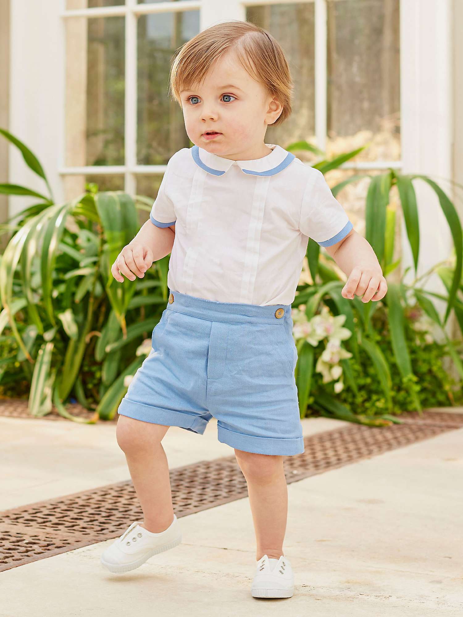 Buy Trotters Baby Rupert Linen Blend Short Sleeve & Shorts Set, French Blue/White Online at johnlewis.com