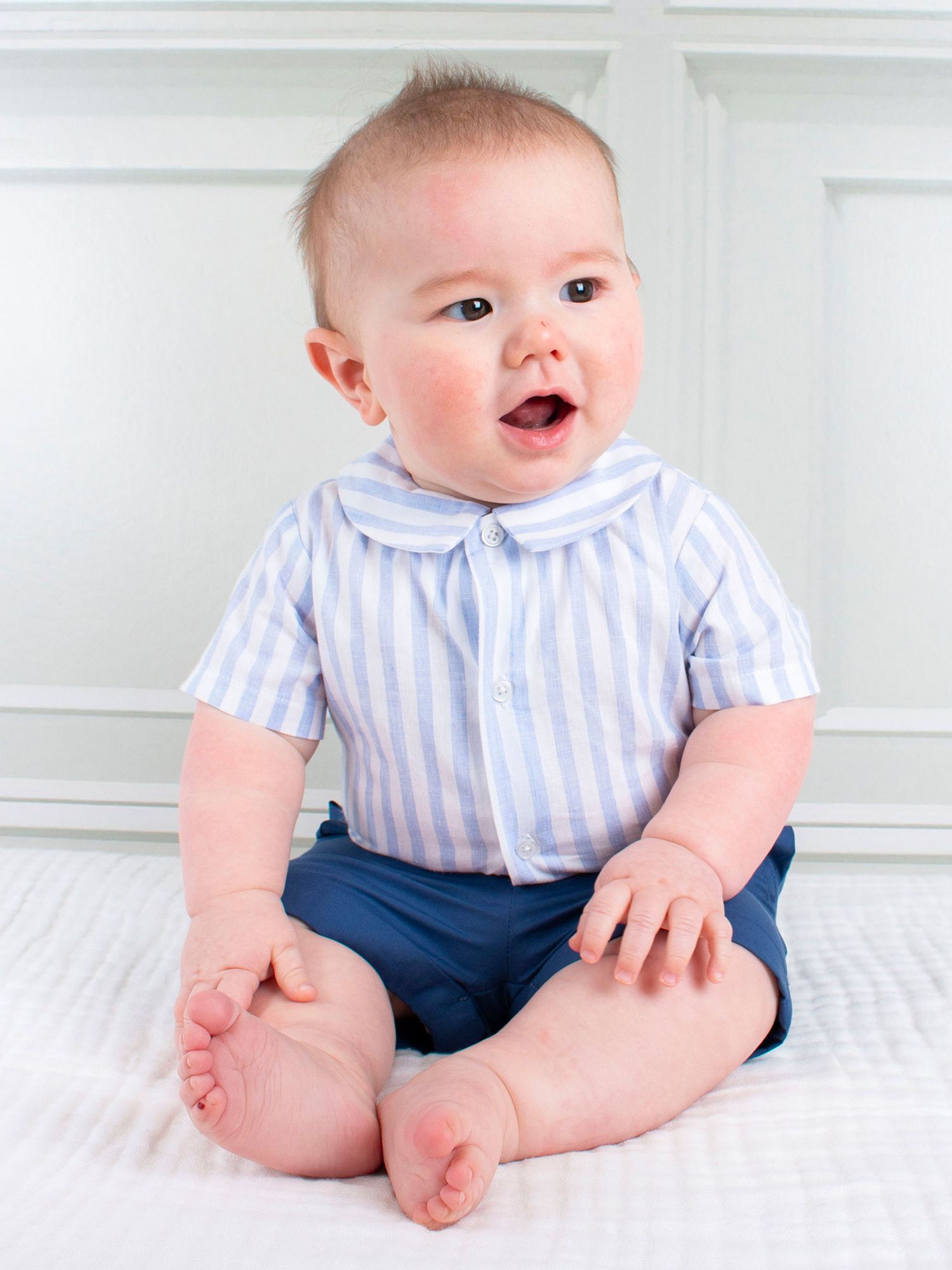 Trotters Baby The Rupert Shirt & Shorts Set, Navy/Pale Blue, 3-6 months
