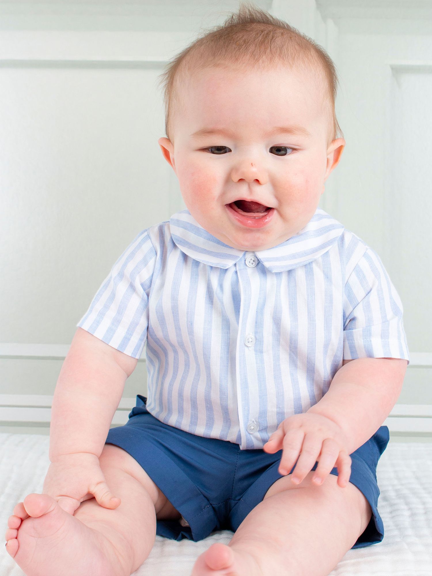 Trotters Baby The Rupert Shirt & Shorts Set, Navy/Pale Blue, 3-6 months