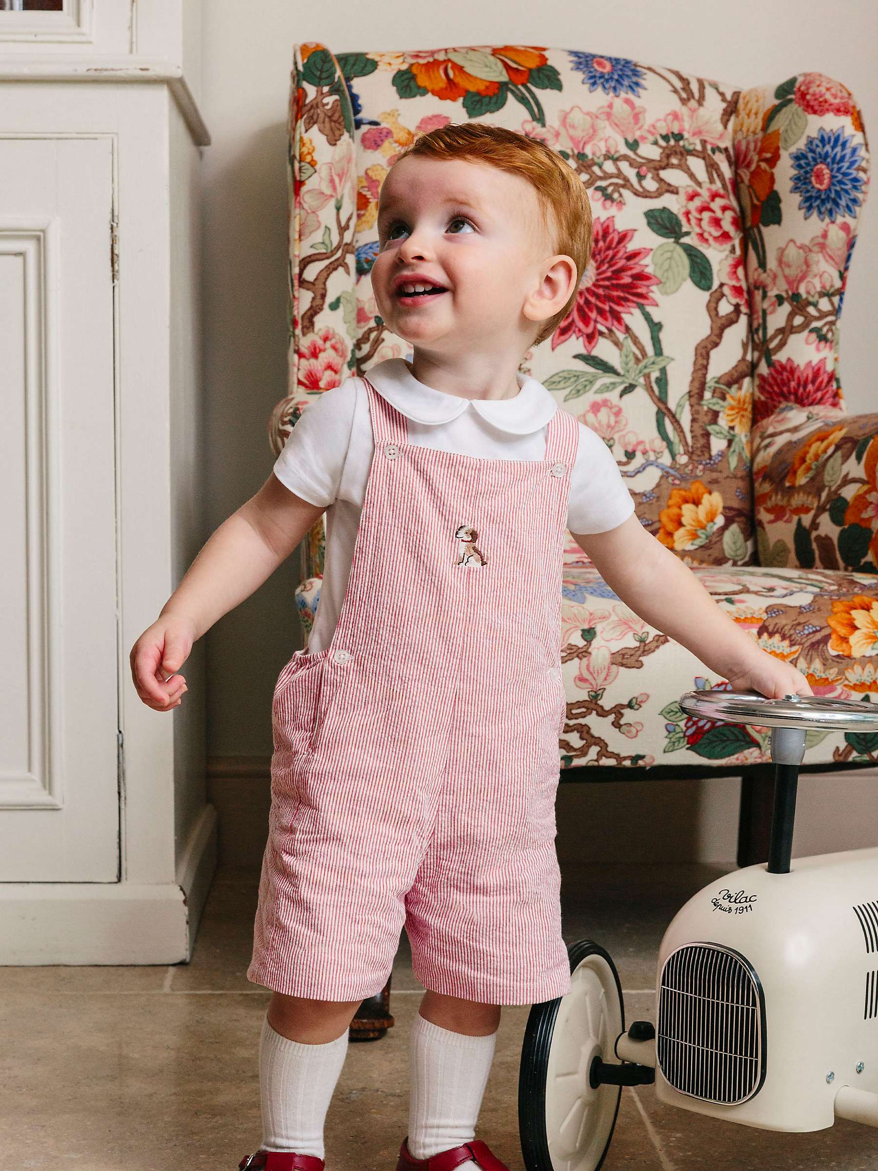 Buy Trotters Baby Stripe Embroidered Puppy Dungaree, Red Online at johnlewis.com