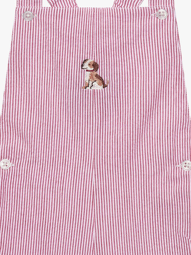 Trotters Baby Stripe Embroidered Puppy Dungaree, Red